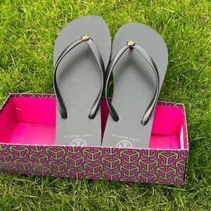 Tory Burch Thin Flip Flop, Black, Size 9
